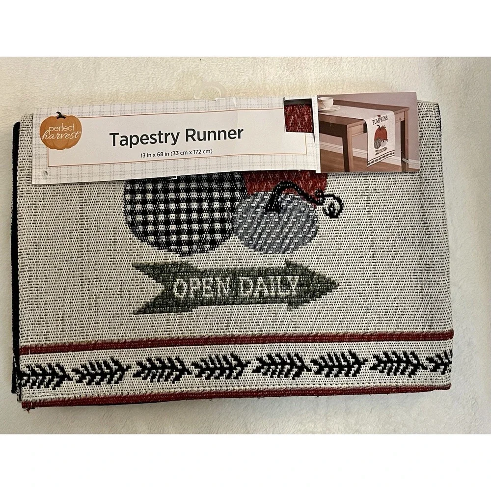 NEW Fall Perfect Harvest‎ Pumpkin Tapestry Table Runner 13 in X 68 in